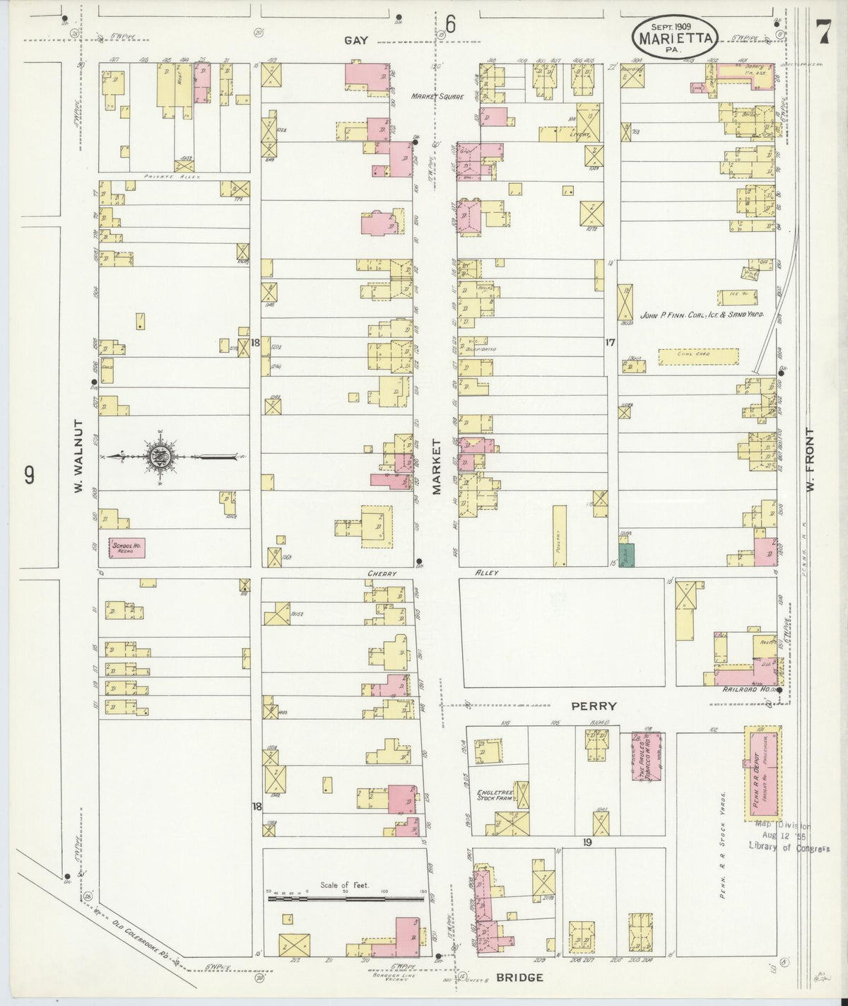 Sanborn Fire Insurance Map from Marietta, Lancaster County, Pennsylvania (1909), Sheet #0007 - Complete Map Set gallery image, historic Sanborn map, vintage wall art, Pennsylvania Pennsylvania