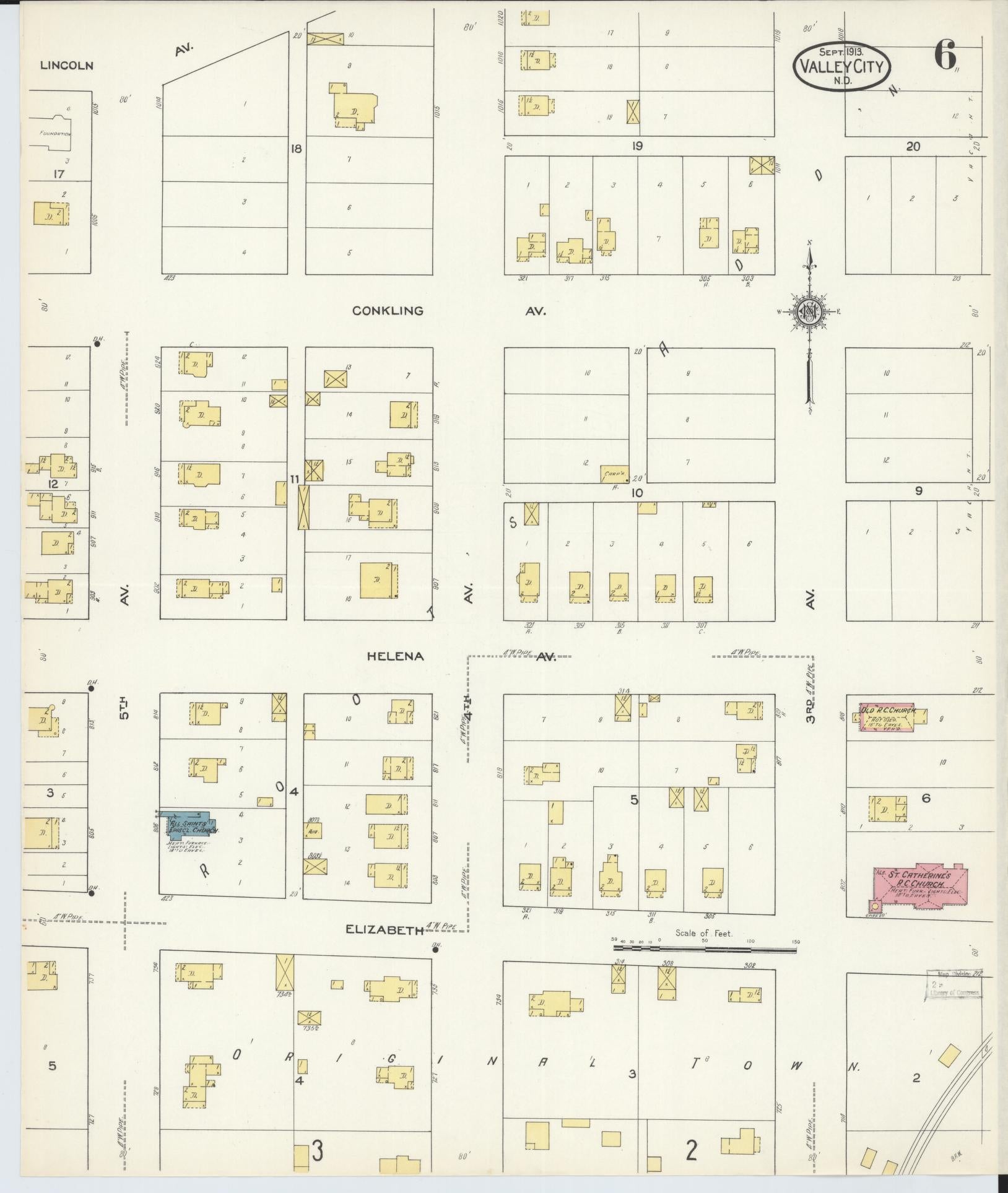 Sanborn Fire Insurance Map from Valley City, Barnes County, North Dakota (1913), Sheet #0006 - Complete Map Set gallery image, historic Sanborn map, vintage wall art, North Dakota North Dakota
