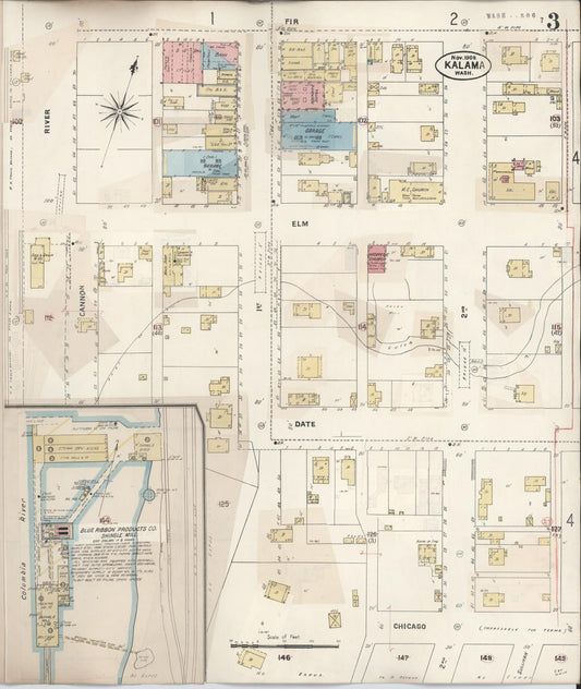 Sanborn Fire Insurance Map from Kalama, Cowlitz County, Washington (1930), Sheet #0003 - Historic Sanborn Fire Insurance Map Print, vintage old map wall art, antique decor, genealogy gift, Washington Washington map