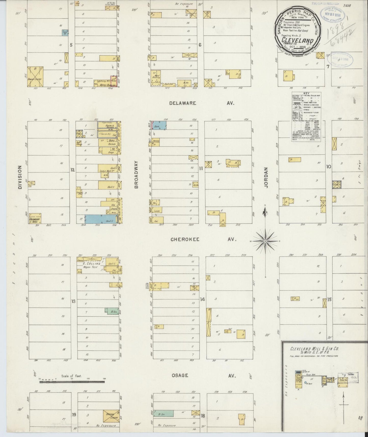 Sanborn Fire Insurance Map from Cleveland, Pawnee County, Oklahoma (1898), Sheet #0001 - Historic Sanborn Fire Insurance Map Print, vintage old map wall art, antique decor, genealogy gift, Oklahoma Oklahoma map