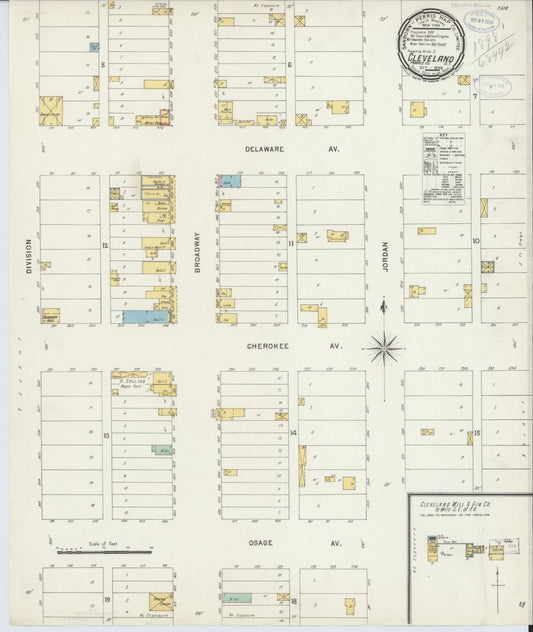 Sanborn Fire Insurance Map from Cleveland, Pawnee County, Oklahoma (1898), Sheet #0001 - Historic Sanborn Fire Insurance Map Print, vintage old map wall art, antique decor, genealogy gift, Oklahoma Oklahoma map