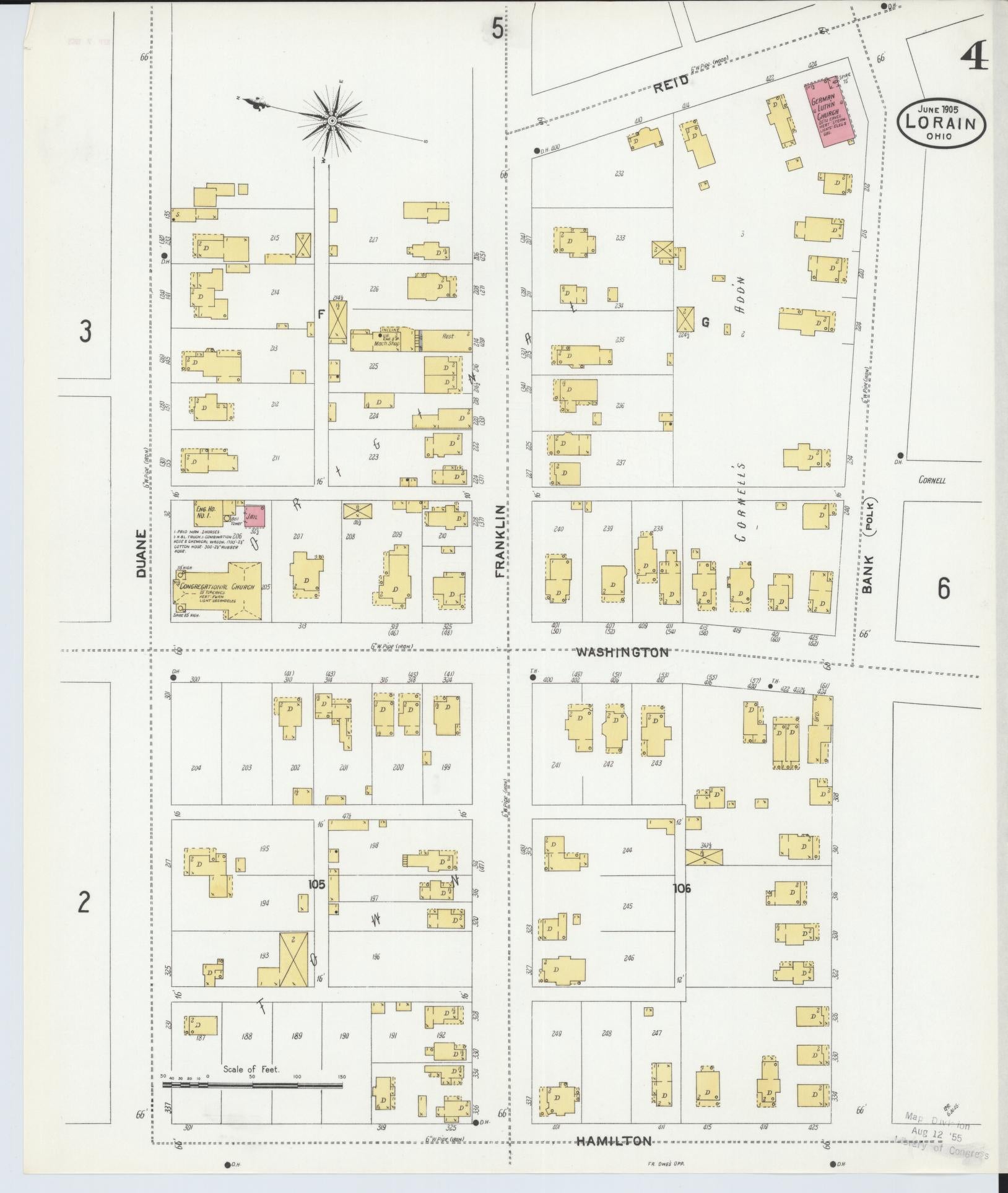 Sanborn Fire Insurance Map from Lorain, Lorain County, Ohio (1905), Sheet #0004 - Historic Sanborn Fire Insurance Map Print, vintage old map wall art, antique decor, genealogy gift, Ohio Ohio map