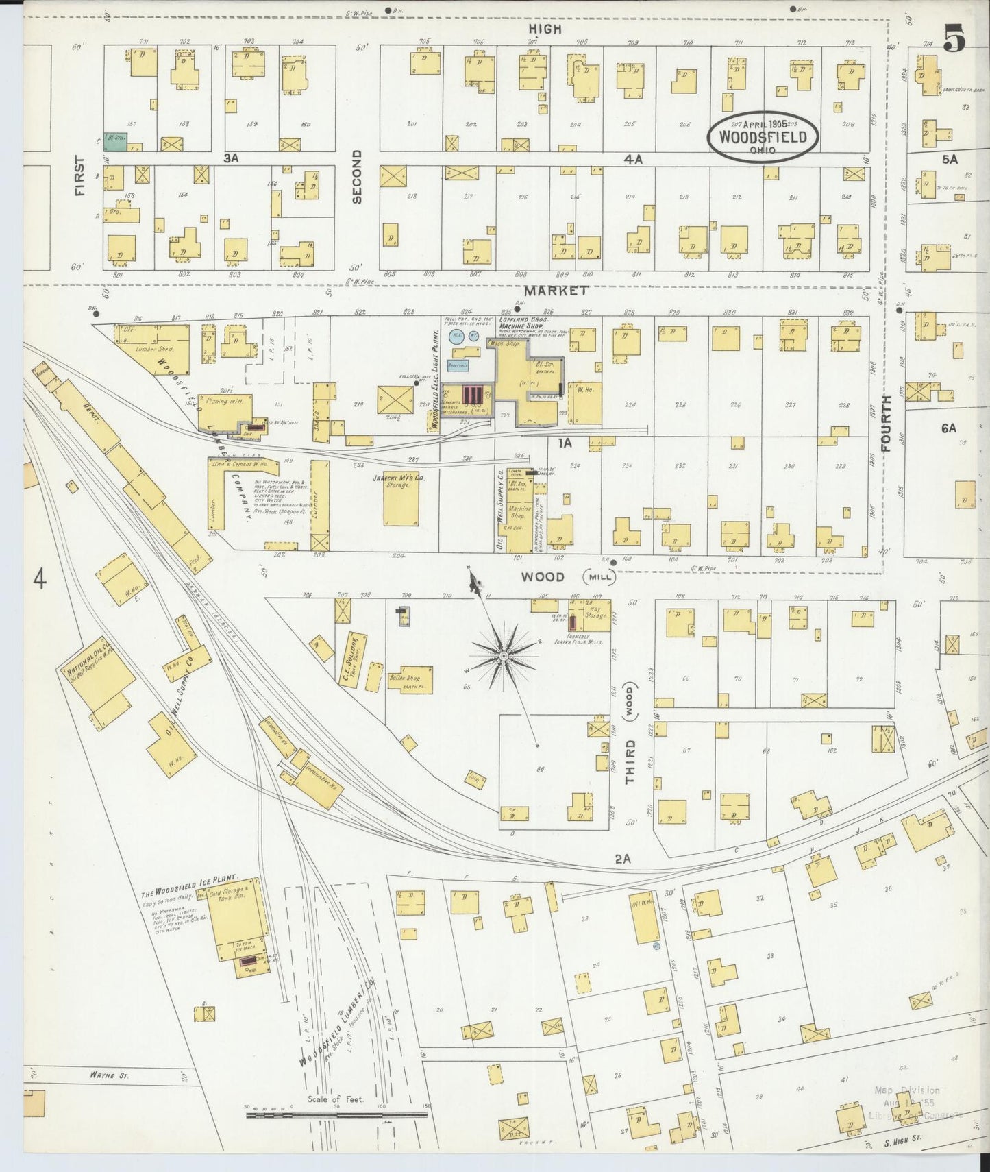 Sanborn Fire Insurance Map from Woodsfield, Monroe County, Ohio (1905), Sheet #0005 - Historic Sanborn Fire Insurance Map Print, vintage old map wall art, antique decor, genealogy gift, Ohio Ohio map