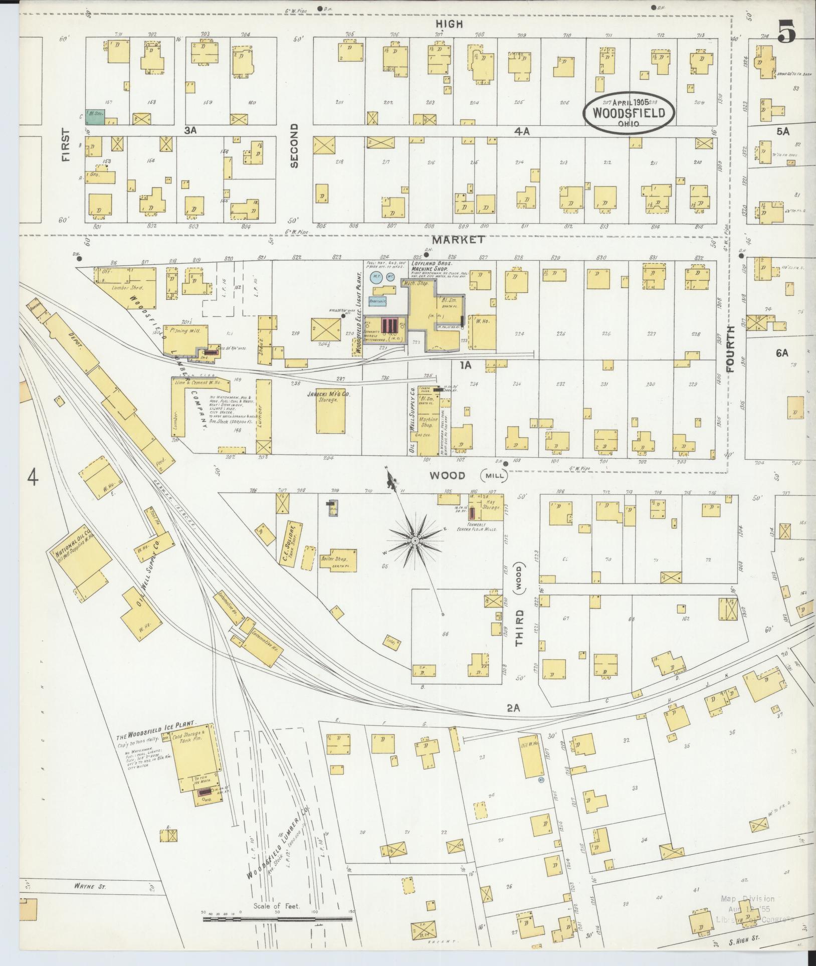 Sanborn Fire Insurance Map from Woodsfield, Monroe County, Ohio (1905), Sheet #0005 - Historic Sanborn Fire Insurance Map Print, vintage old map wall art, antique decor, genealogy gift, Ohio Ohio map
