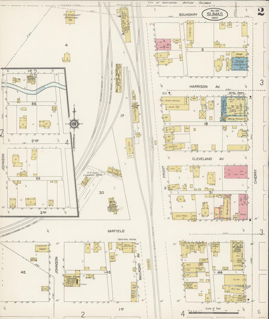 Sanborn Fire Insurance Map from Sumas, Whatcom County, Washington (1914), Sheet #0002 - Historic Sanborn Fire Insurance Map Print, vintage old map wall art, antique decor, genealogy gift, Washington Washington map