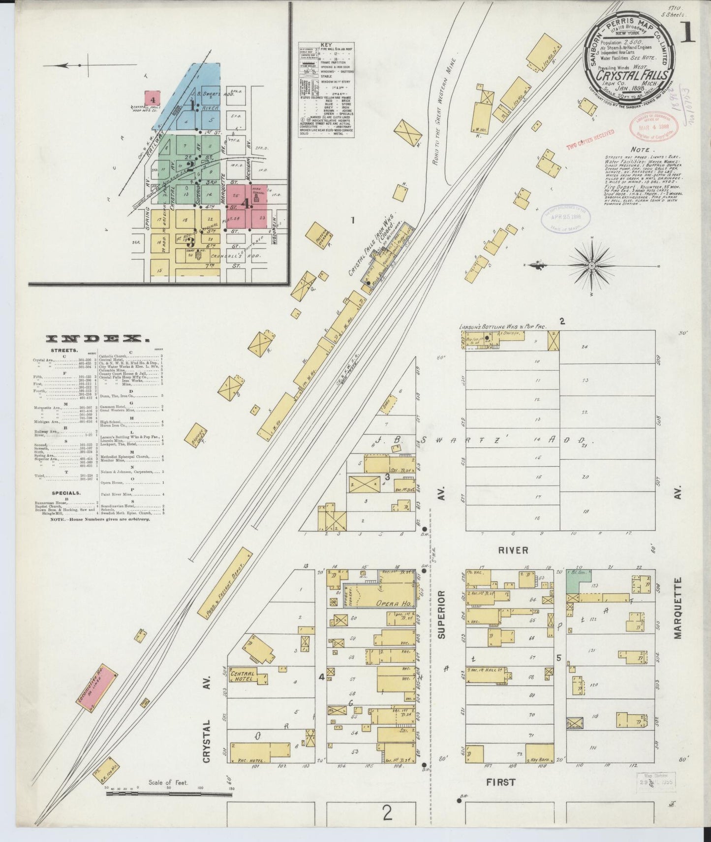 Sanborn Fire Insurance Map from Crystal Falls, Iron County, Michigan (1898), Sheet #0001 - Complete Map Set gallery image, historic Sanborn map, vintage wall art, Michigan Michigan
