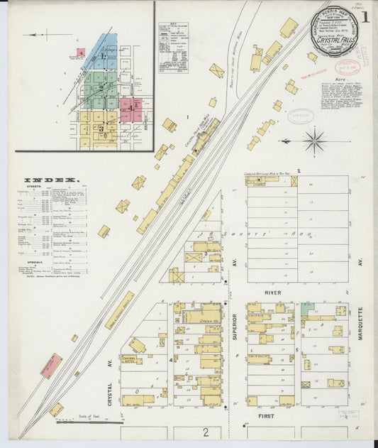 Sanborn Fire Insurance Map from Crystal Falls, Iron County, Michigan (1898), Sheet #0001 - Complete Map Set gallery image, historic Sanborn map, vintage wall art, Michigan Michigan