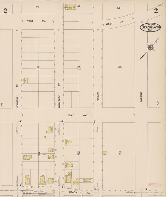 Sanborn Fire Insurance Map from Beach Haven, Ocean County, New Jersey (1922), Sheet #0002 - Historic Sanborn Fire Insurance Map Print, vintage old map wall art, antique decor, genealogy gift, New Jersey New Jersey map
