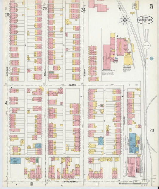 Sanborn Fire Insurance Map from Norristown, Montgomery County, Pennsylvania (1902), Sheet #0005 - Historic Sanborn Fire Insurance Map Print, vintage old map wall art, antique decor, genealogy gift, Pennsylvania Pennsylvania map
