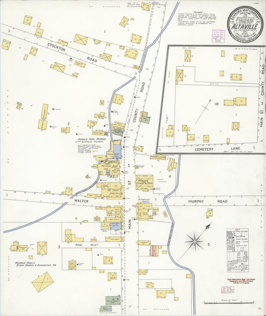 Sanborn Fire Insurance Map from Altaville, Calaveras County, California (1905), Sheet #0001 - Historic Sanborn Fire Insurance Map Print, vintage old map wall art, antique decor, genealogy gift, California California map