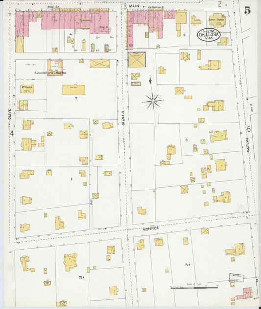 Sanborn Fire Insurance Map from Okolona, Chickasaw County, Mississippi (1905), Sheet #0005 - Historic Sanborn Fire Insurance Map Print, vintage old map wall art, antique decor, genealogy gift, Mississippi Mississippi map