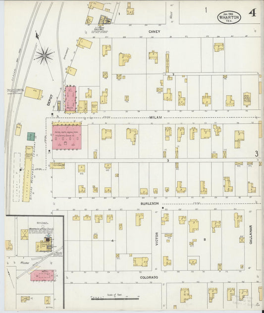 Sanborn Fire Insurance Map from Wharton, Wharton County, Texas (1906), Sheet #0004 - Historic Sanborn Fire Insurance Map Print, vintage old map wall art, antique decor, genealogy gift, Texas Texas map