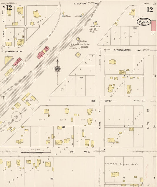 Sanborn Fire Insurance Map from Albia, Monroe County, Iowa (1922), Sheet #0012 - Historic Sanborn Fire Insurance Map Print, vintage old map wall art