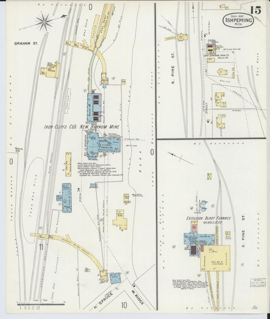 Sanborn Fire Insurance Map from Ishpeming, Marquette County, Michigan (1897), Sheet #0015 - Historic Sanborn Fire Insurance Map Print, vintage old map wall art, antique decor, genealogy gift, Michigan Michigan map