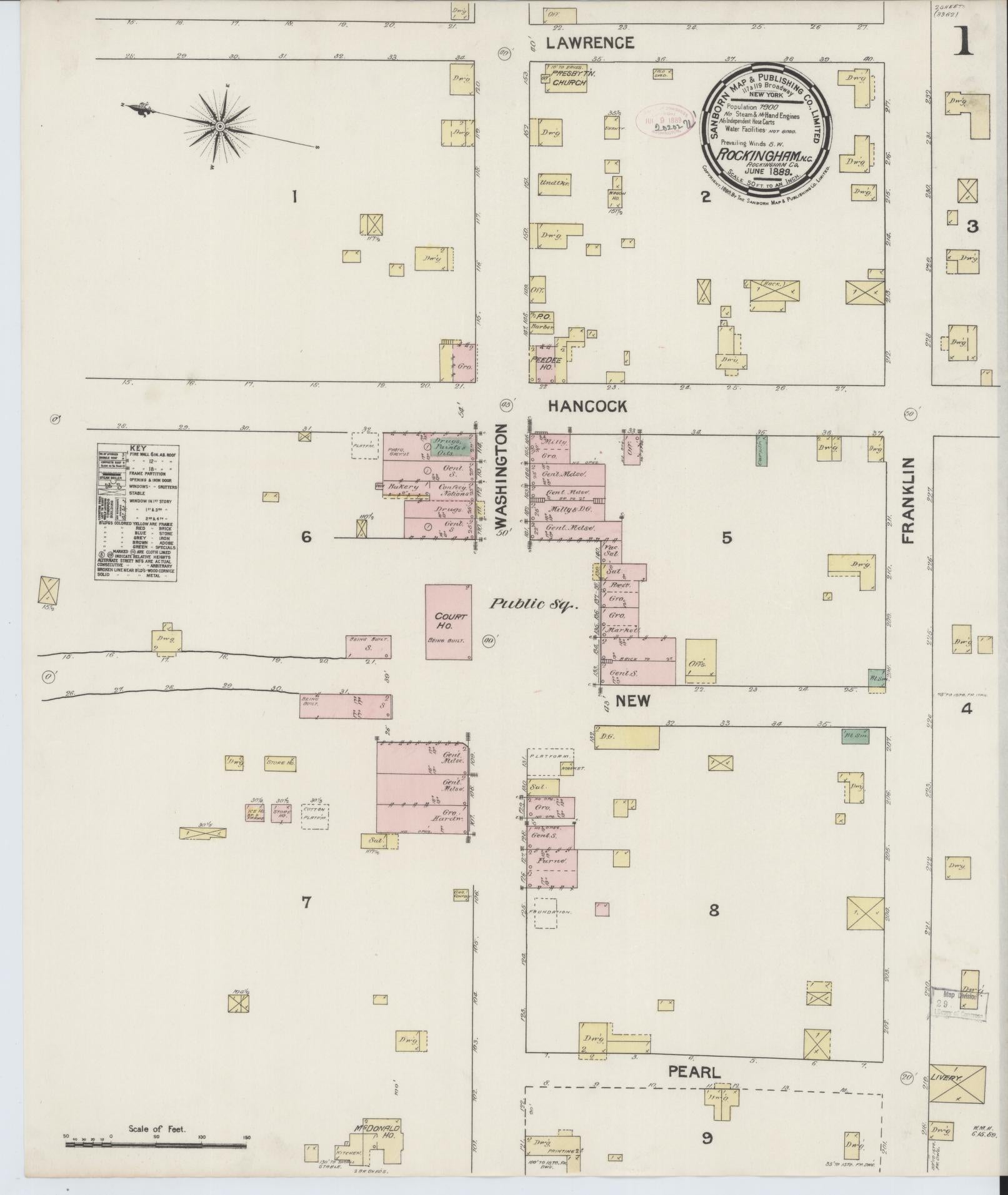 Sanborn Fire Insurance Map from Rockingham, Richmond County, North Carolina. (1889) – Historic Sanborn Fire Insurance Map Print