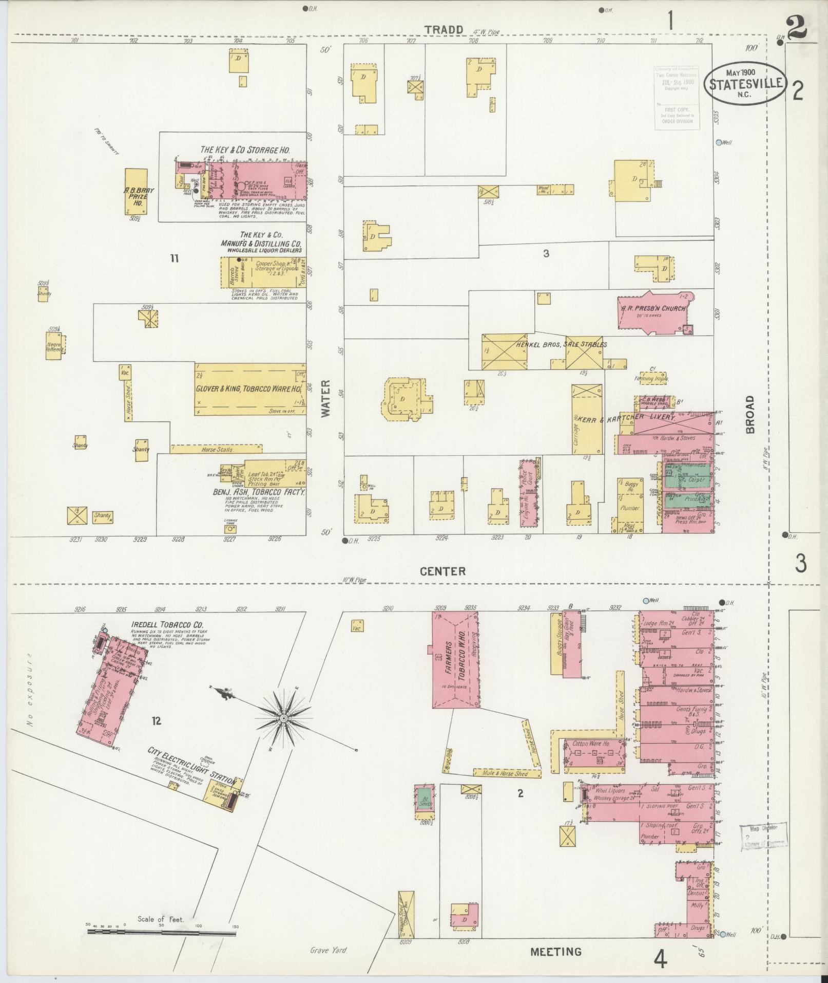 Sanborn Fire Insurance Map from Statesville, Iredell County, North Carolina (1900), Sheet #0002 - Historic Sanborn Fire Insurance Map Print, vintage old map wall art, antique decor, genealogy gift, North Carolina North Carolina map