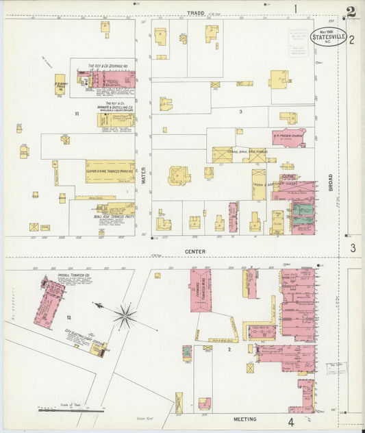 Sanborn Fire Insurance Map from Statesville, Iredell County, North Carolina (1900), Sheet #0002 - Historic Sanborn Fire Insurance Map Print, vintage old map wall art, antique decor, genealogy gift, North Carolina North Carolina map