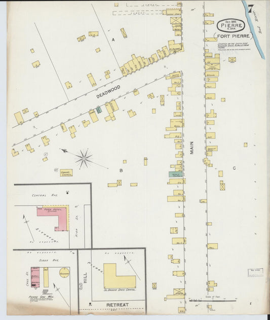 Sanborn Fire Insurance Map from Pierre, Hughes County, South Dakota (1892), Sheet #0007 - Historic Sanborn Fire Insurance Map Print, vintage old map wall art, antique decor, genealogy gift, South Dakota South Dakota map