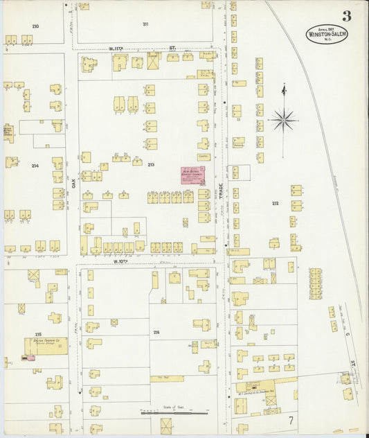 Sanborn Fire Insurance Map from Winston-Salem, Forsyth County, North Carolina (1907), Sheet #0003 - Historic Sanborn Fire Insurance Map Print, vintage old map wall art, antique decor, genealogy gift, North Carolina North Carolina map