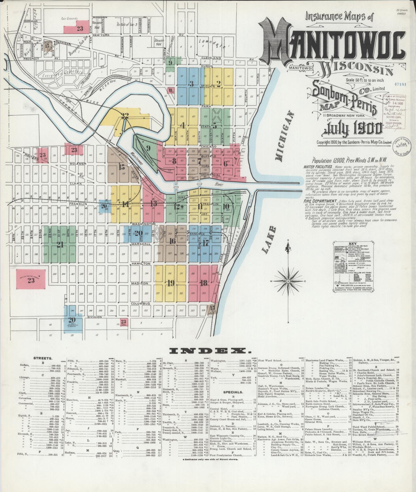 Sanborn Fire Insurance Map from Manitowoc, Manitowoc County, Wisconsin (1900), Sheet #0001 - Historic Sanborn Fire Insurance Map Print, vintage old map wall art, antique decor, genealogy gift, Wisconsin Wisconsin map