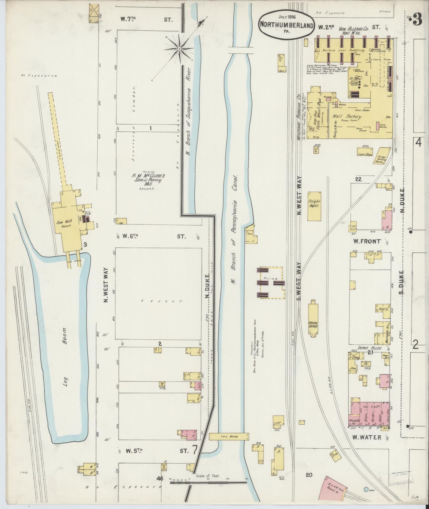 Sanborn Fire Insurance Map from Northumberland, Northumberland County, Pennsylvania (1896), Sheet #0003 - Complete Map Set gallery image, historic Sanborn map, vintage wall art, Pennsylvania Pennsylvania