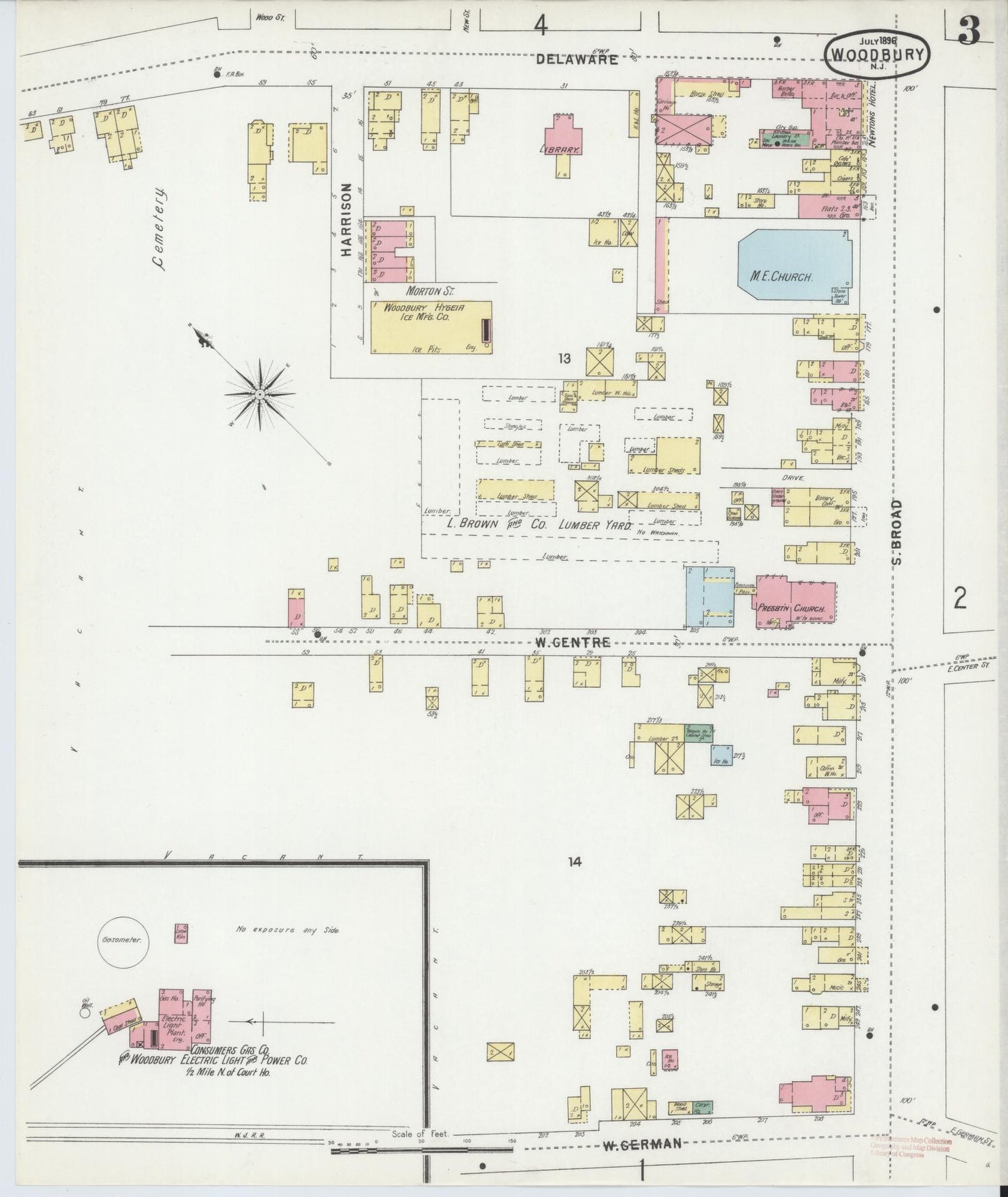 Sanborn Fire Insurance Map from Woodbury, Gloucester County, New Jersey (1896), Sheet #0003 - Complete Map Set gallery image, historic Sanborn map, vintage wall art, New Jersey New Jersey