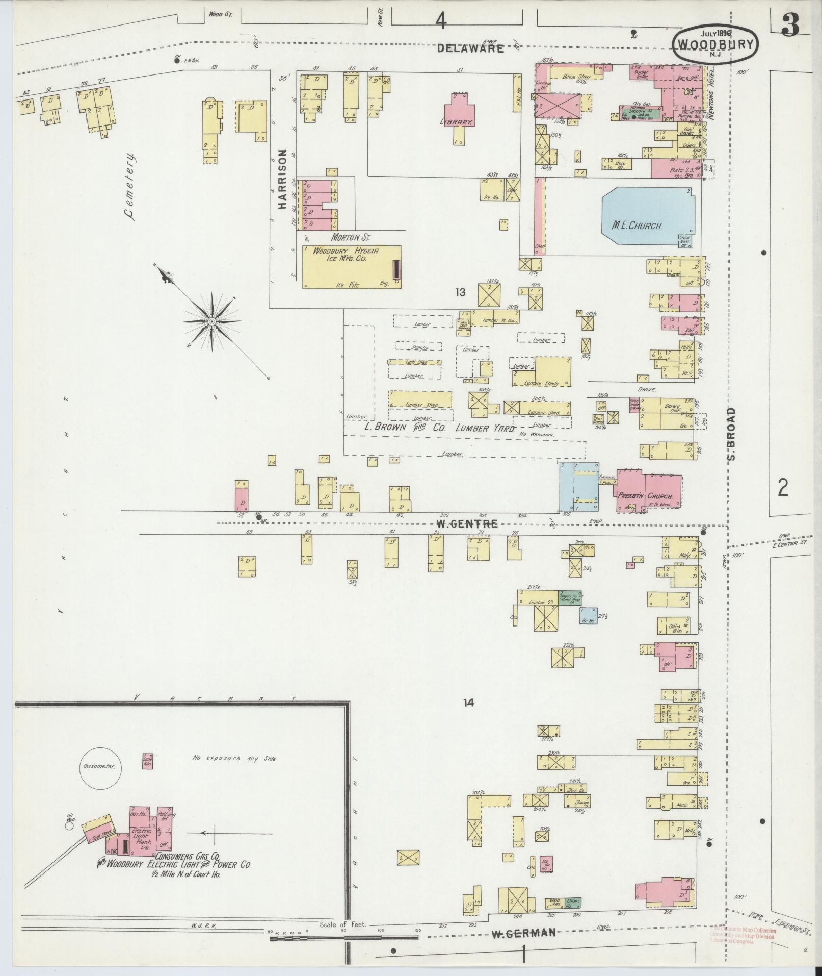 Sanborn Fire Insurance Map from Woodbury, Gloucester County, New Jersey (1896), Sheet #0003 - Complete Map Set gallery image, historic Sanborn map, vintage wall art, New Jersey New Jersey