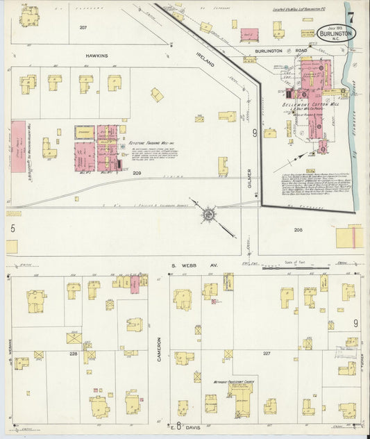 Sanborn Fire Insurance Map from Burlington, Alamance County, North Carolina (1913), Sheet #0007 - Historic Sanborn Fire Insurance Map Print, vintage old map wall art, antique decor, genealogy gift, North Carolina North Carolina map