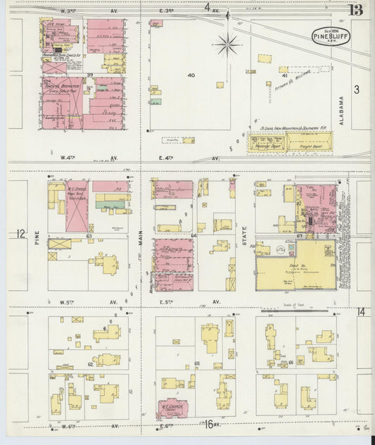 Sanborn Fire Insurance Map from Pine Bluff, Jefferson County, Arkansas (1896), Sheet #0013 - Historic Sanborn Fire Insurance Map Print, vintage old map wall art, antique decor, genealogy gift, Arkansas Arkansas map