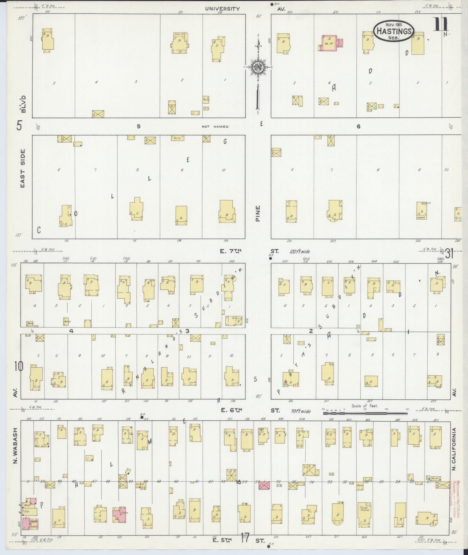 Sanborn Fire Insurance Map from Hastings, Adams County, Nebraska (1915), Sheet #0011 - Complete Map Set gallery image, historic Sanborn map, vintage wall art, Nebraska Nebraska