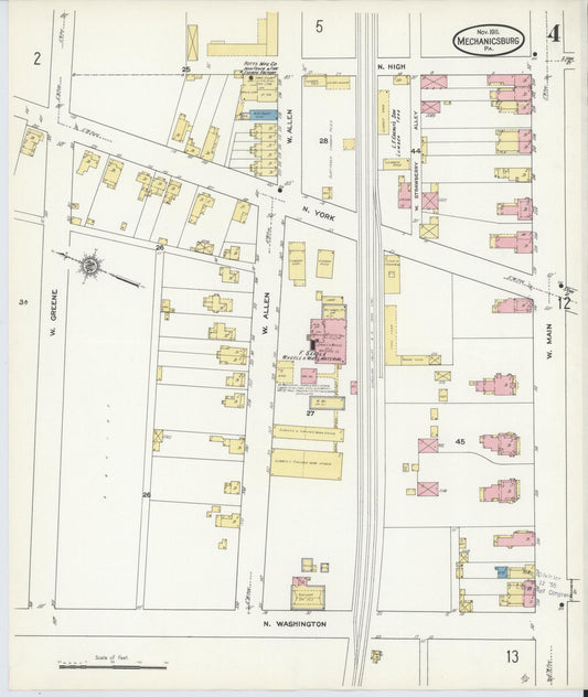 Sanborn Fire Insurance Map from Mechanicsburg, Cumberland County, Pennsylvania (1911), Sheet #0004 - Historic Sanborn Fire Insurance Map Print, vintage old map wall art, antique decor, genealogy gift, Pennsylvania Pennsylvania map