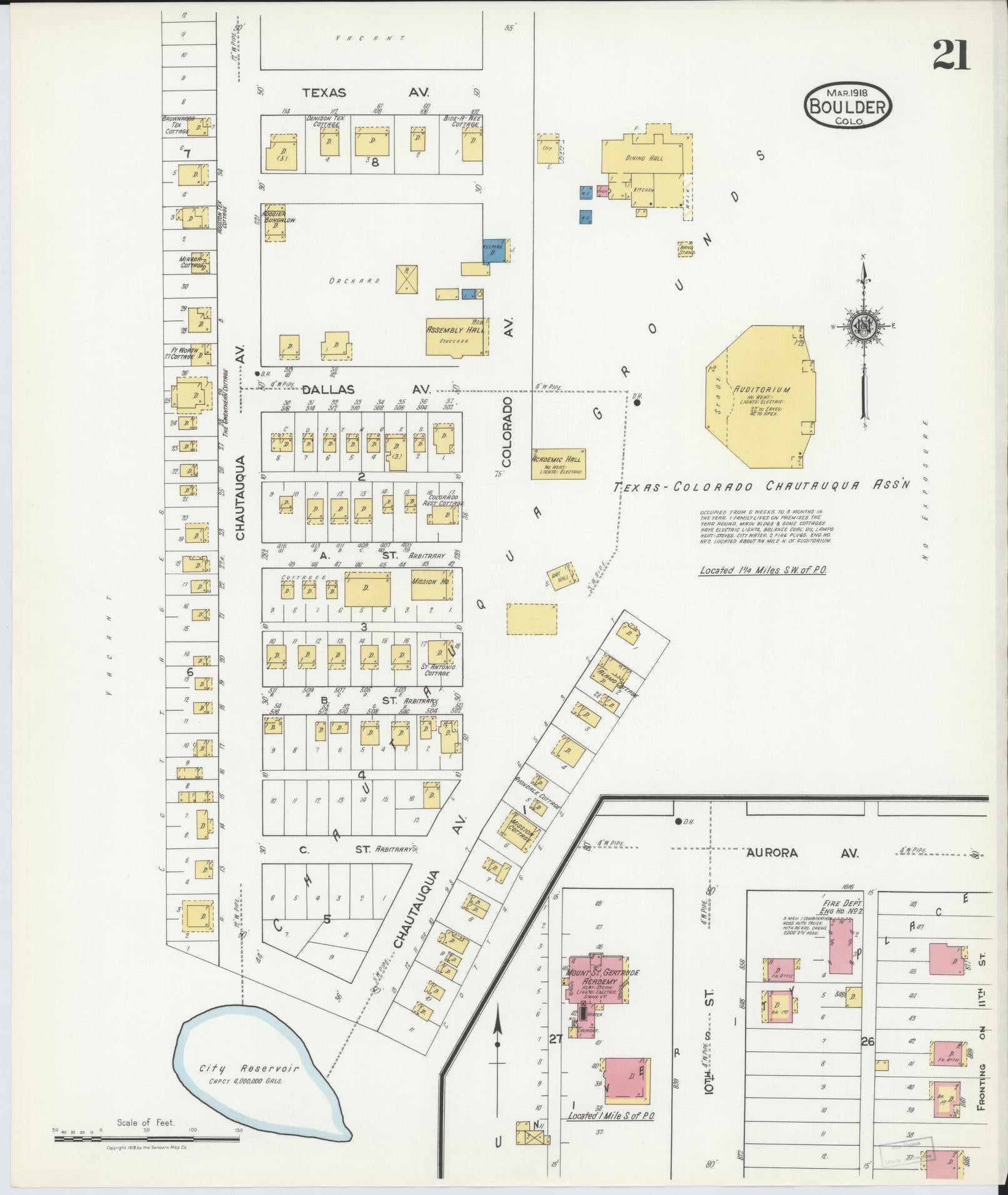Sanborn Fire Insurance Map from Boulder, Boulder County, Colorado (1918), Sheet #0021 - Historic Sanborn Fire Insurance Map Print, vintage old map wall art, antique decor, genealogy gift, Colorado Colorado map