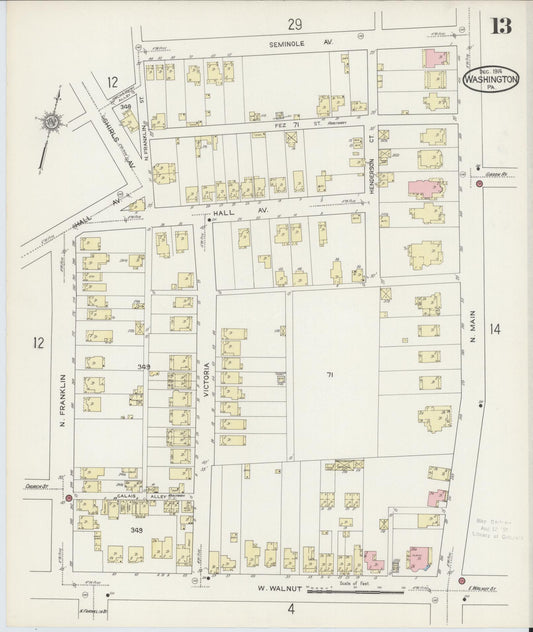 Sanborn Fire Insurance Map from Washington, Washington County, Pennsylvania (1914), Sheet #0013 - Historic Sanborn Fire Insurance Map Print, vintage old map wall art, antique decor, genealogy gift, Sanborn Fire Insurance Map from Washington Washington map