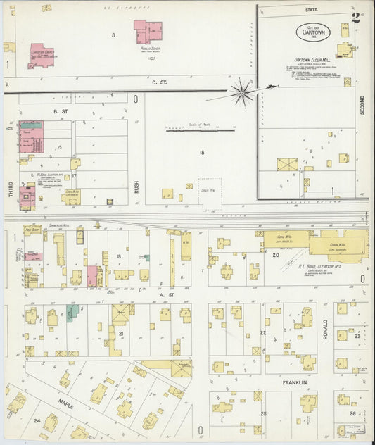 Sanborn Fire Insurance Map from Oaktown, Knox County, Indiana (1907), Sheet #0002 - Historic Sanborn Fire Insurance Map Print, vintage old map wall art, antique decor, genealogy gift, Indiana Indiana map
