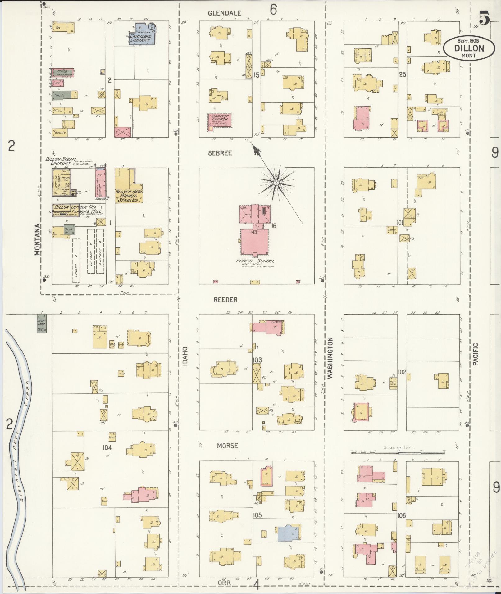 Sanborn Fire Insurance Map from Dillon, Beaverhead County, Montana (1905), Sheet #0005 - Historic Sanborn Fire Insurance Map Print, vintage old map wall art, antique decor, genealogy gift, Montana Montana map