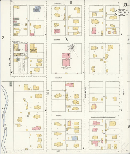 Sanborn Fire Insurance Map from Dillon, Beaverhead County, Montana (1905), Sheet #0005 - Historic Sanborn Fire Insurance Map Print, vintage old map wall art, antique decor, genealogy gift, Montana Montana map