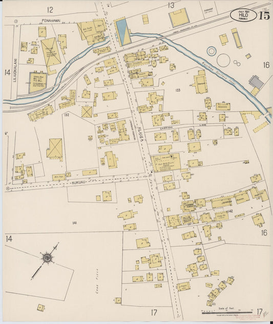 Sanborn Fire Insurance Map from Hilo, Hawaii County, Hawaii (1921), Sheet #0015 - Historic Sanborn Fire Insurance Map Print, vintage old map wall art