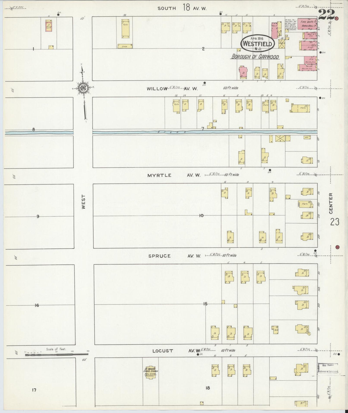 Sanborn Fire Insurance Map from Westfield, Union County, New Jersey (1916), Sheet #0022 - Complete Map Set gallery image, historic Sanborn map, vintage wall art, New Jersey New Jersey