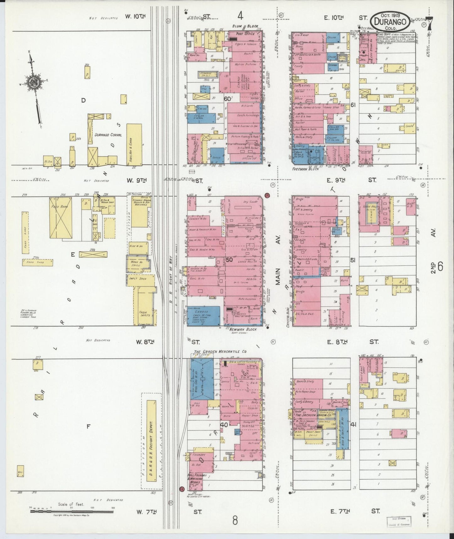 Sanborn Fire Insurance Map from Durango, La Plata County, Colorado (1919), Sheet #0007 - Complete Map Set gallery image, historic Sanborn map, vintage wall art, Colorado Colorado