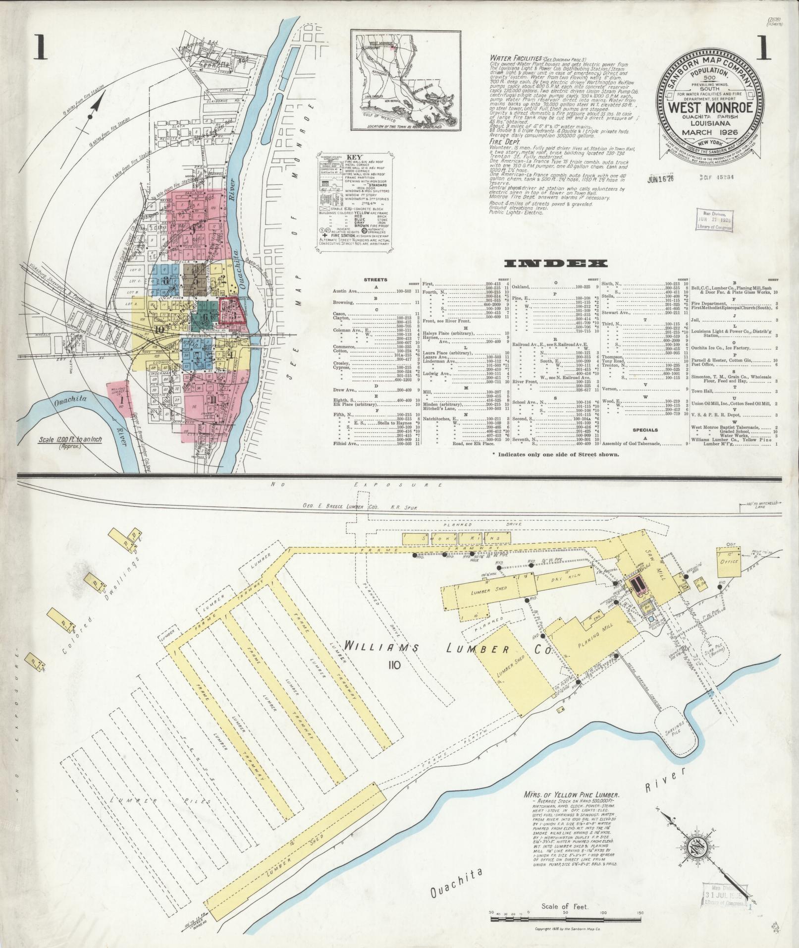 Sanborn Fire Insurance Map from West Monroe, Ouachita Parish, Louisiana. (1926) – Historic Sanborn Fire Insurance Map Print