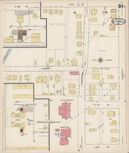 Sanborn Fire Insurance Map from Blytheville, Mississippi County, Arkansas (1921), Sheet #0010 - Complete Map Set gallery image, historic Sanborn map, vintage wall art, Blytheville Mississippi