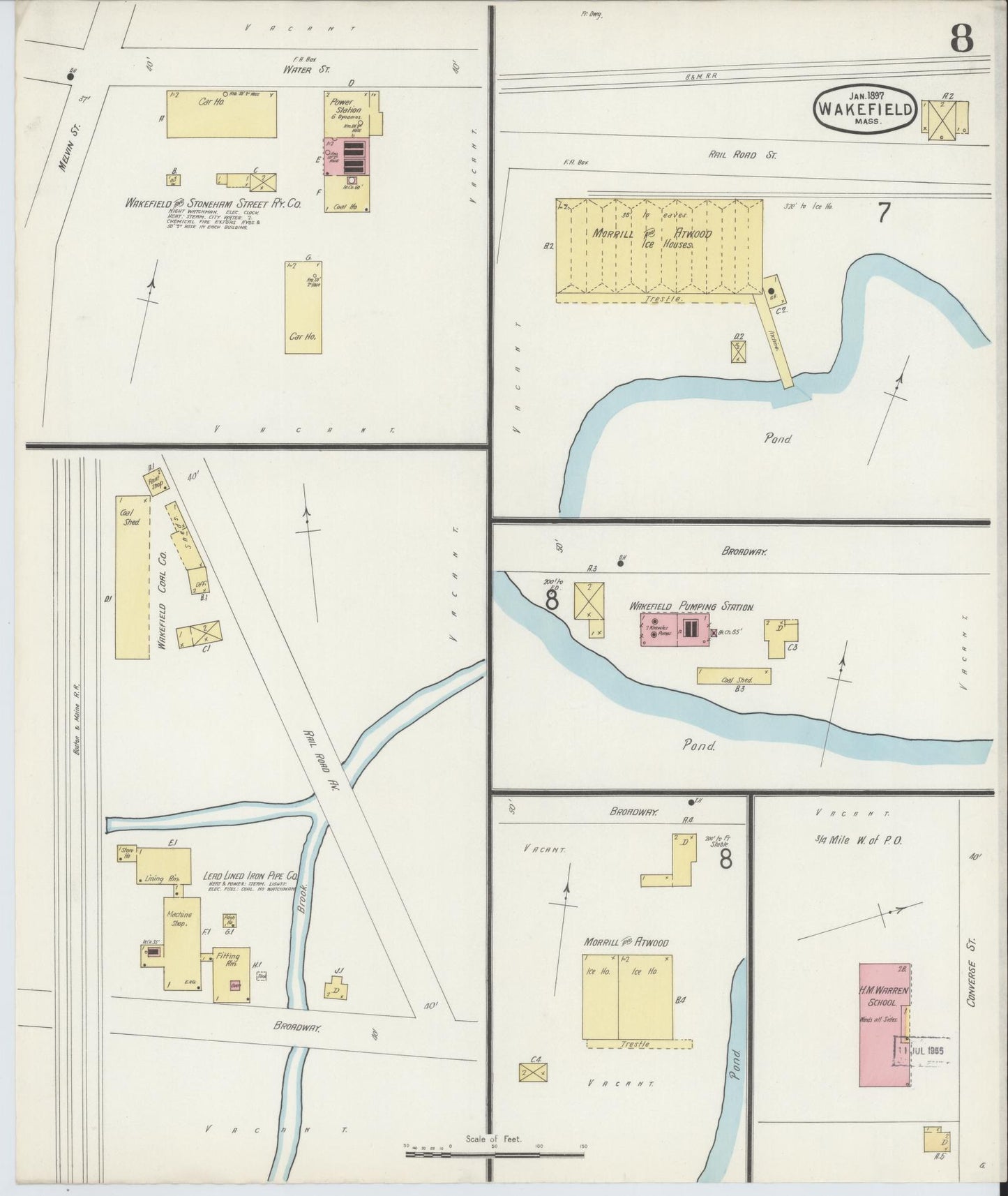 Sanborn Fire Insurance Map from Wakefield, Middlesex County, Massachusetts (1897), Sheet #0008 - Complete Map Set gallery image, historic Sanborn map, vintage wall art, Massachusetts Massachusetts