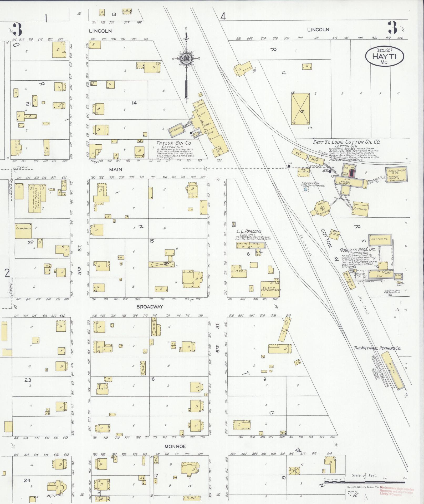 Sanborn Fire Insurance Map from Hayti, Pemiscot County, Missouri (1927), Sheet #0003 - Historic Sanborn Fire Insurance Map Print, vintage old map wall art, antique decor, genealogy gift, Missouri Missouri map