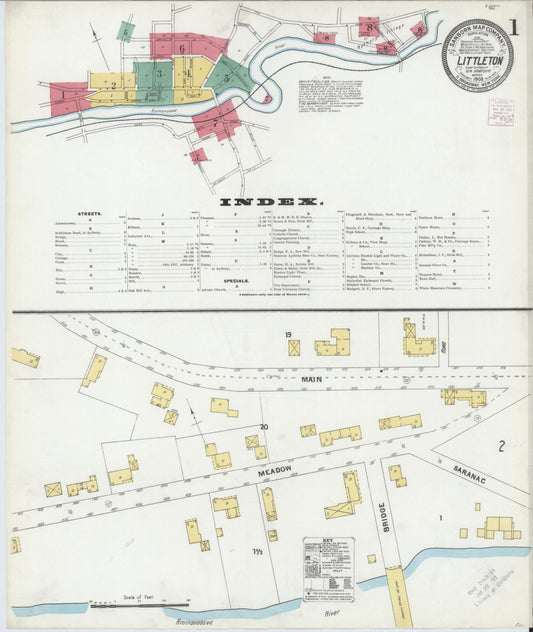 Sanborn Fire Insurance Map from Littleton, Grafton County, New Hampshire (1905), Sheet #0001 - Complete Map Set gallery image, historic Sanborn map, vintage wall art, New Hampshire New Hampshire