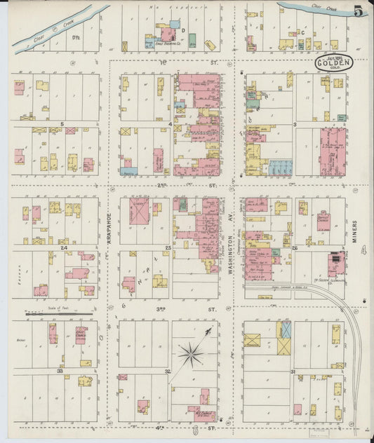 Sanborn Fire Insurance Map from Golden, Jefferson County, Colorado (1895), Sheet #0005 - Historic Sanborn Fire Insurance Map Print, vintage old map wall art, antique decor, genealogy gift, Colorado Colorado map
