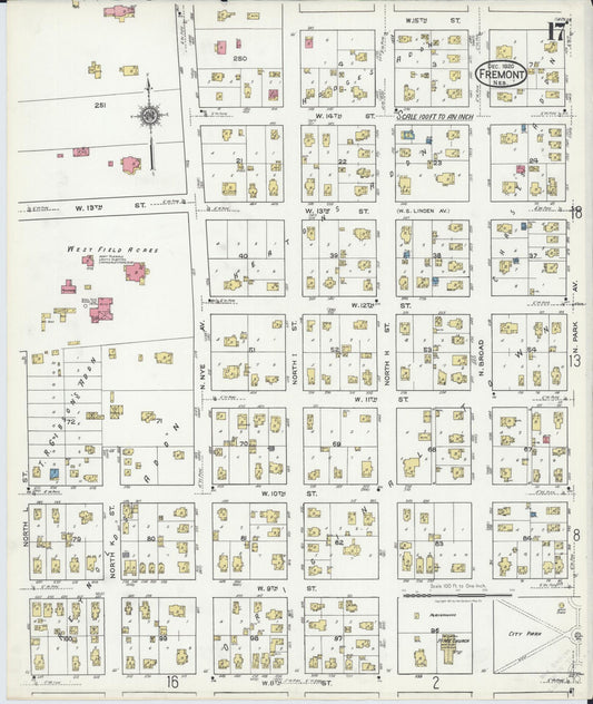 Sanborn Fire Insurance Map from Fremont, Dodge County, Nebraska (1920), Sheet #0017 - Historic Sanborn Fire Insurance Map Print, vintage old map wall art, antique decor, genealogy gift, Nebraska Nebraska map