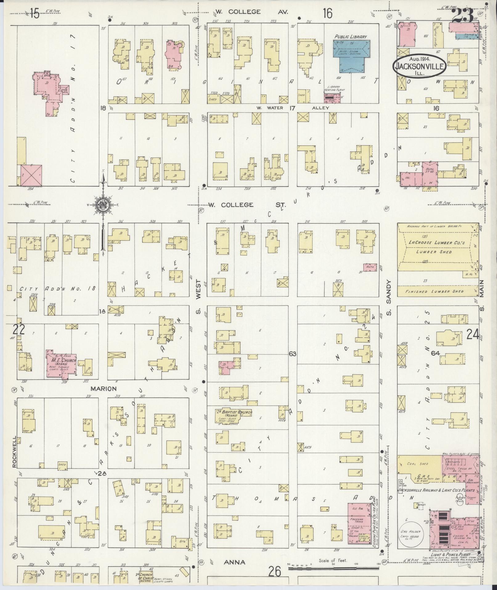 Sanborn Fire Insurance Map from Jacksonville, Morgan County, Illinois (1914), Sheet #0023 - Complete Map Set gallery image, historic Sanborn map, vintage wall art, Illinois Illinois
