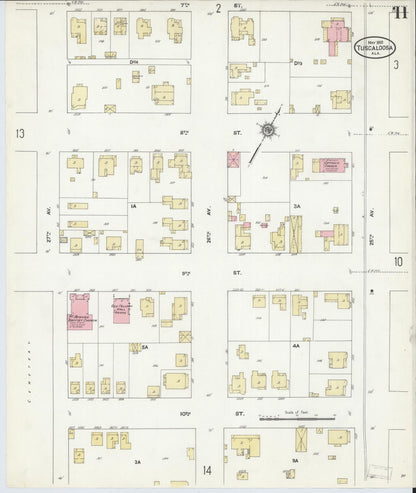 Sanborn Fire Insurance Map from Tuscaloosa, Tuscaloosa County, Alabama (1910), Sheet #0011 - Complete Map Set gallery image, historic Sanborn map, vintage wall art, Alabama Alabama