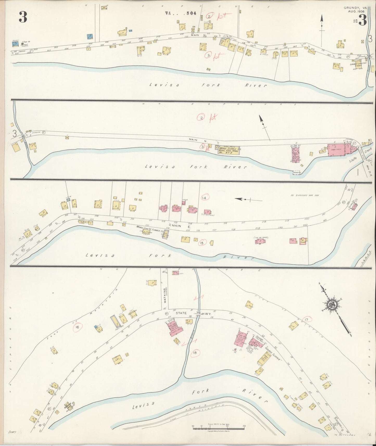 Sanborn Fire Insurance Map from Grundy, Buchanan County, Virginia (1936), Sheet #0003 - Historic Sanborn Fire Insurance Map Print, vintage old map wall art, antique decor, genealogy gift, Virginia Virginia map