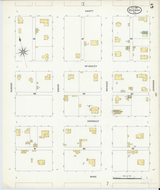 Sanborn Fire Insurance Map from Quanah, Hardeman County, Texas (1908), Sheet #0005 - Historic Sanborn Fire Insurance Map Print, vintage old map wall art, antique decor, genealogy gift, Texas Texas map